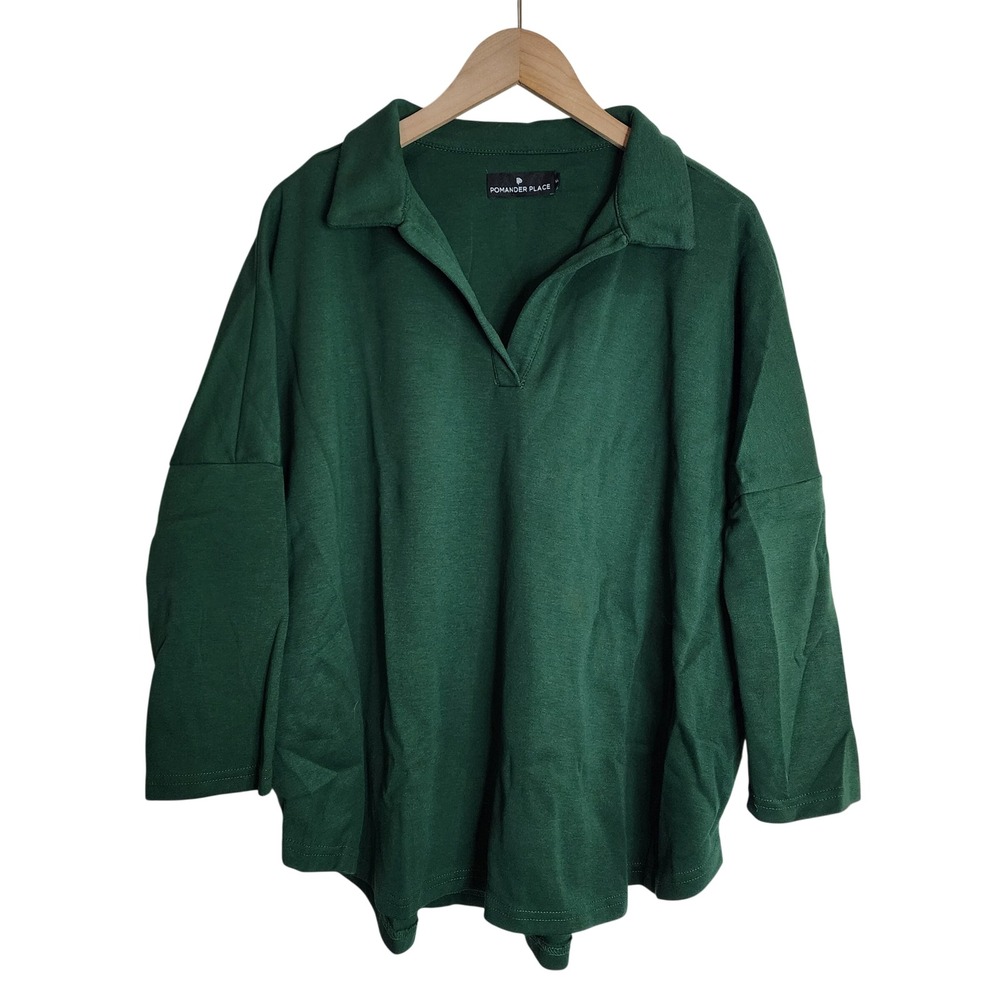 Pomander Place Pullover Women M/L Green Long Sleeve Collared V-Neck Tunic